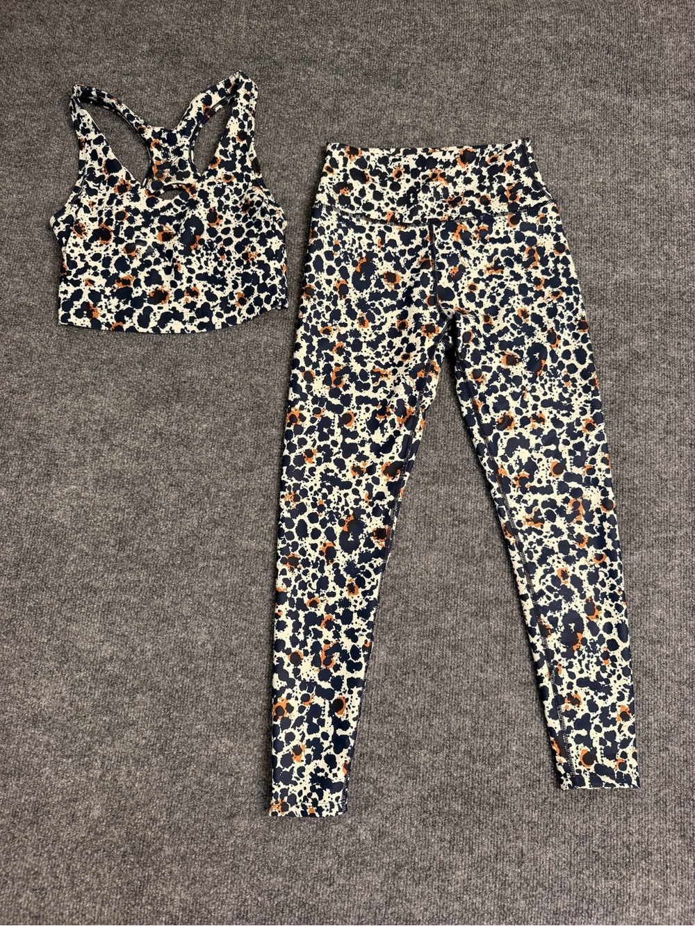 Sage Floral-Print Leggings & Racerback Crop Top - Navy, Cream & Brown Accents